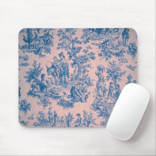 Franse toile de jouy roze en blauw elegant muismat