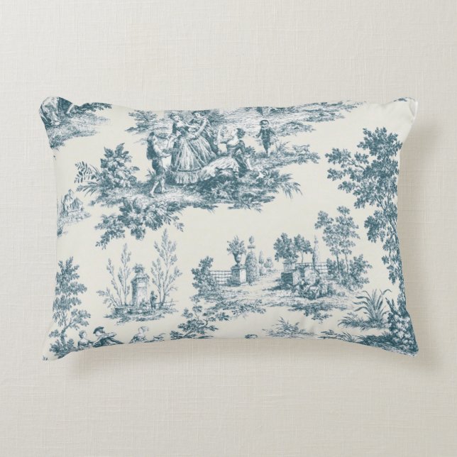 Franse toile de jouy sage groen elegant accent kussen (Voorkant)