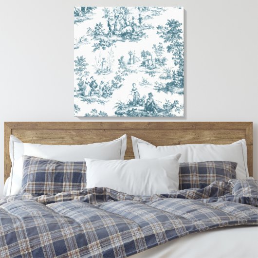 Franse toile de jouy sage groen elegant canvas afdruk (Insitu (Slaapkamer))