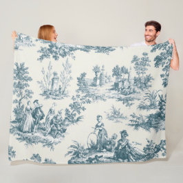 Franse toile de jouy sage groen elegant fleece deken