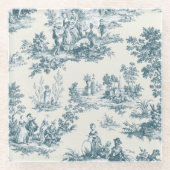 Franse toile de jouy sage groen elegant glazen onderzetter (Voorkant)