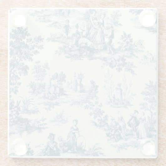 Franse toile de jouy sage groen elegant glazen onderzetter (Achterkant)