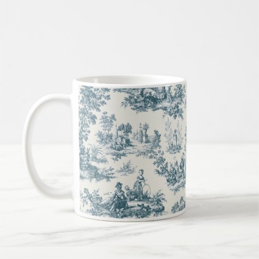 Franse toile de jouy sage groen elegant koffiemok (Links)