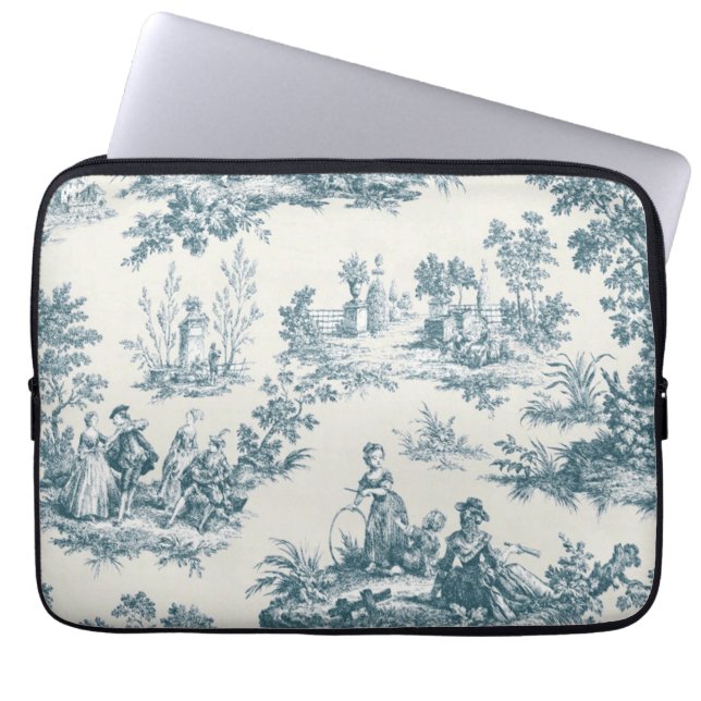 Franse toile de jouy sage groen elegant laptop sleeve (Voorkant)