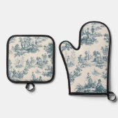 Franse toile de jouy sage groen elegant ovenwant & pannenlap set (Voorkant)