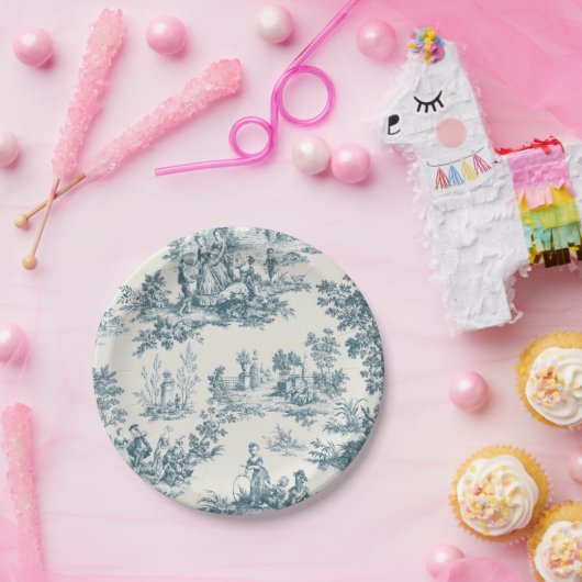Franse toile de jouy sage groen elegant papieren bordje (Feest)