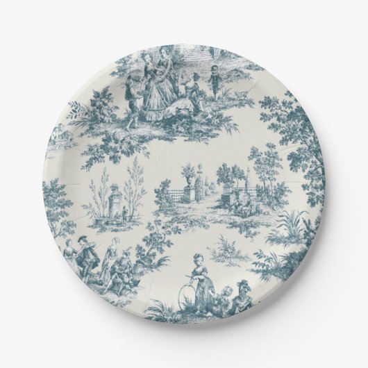 Franse toile de jouy sage groen elegant papieren bordje (Voorkant)