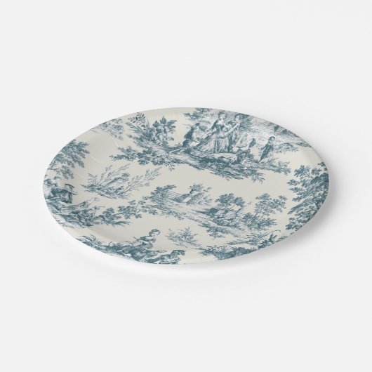 Franse toile de jouy sage groen elegant papieren bordje (Gekanteld)