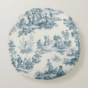 Franse toile de jouy sage groen elegant rond kussen