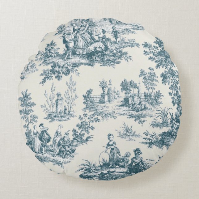 Franse toile de jouy sage groen elegant rond kussen (Voorkant)