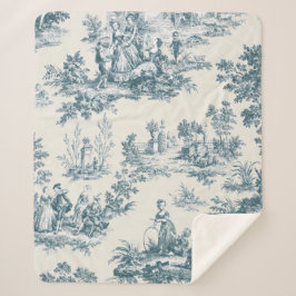 Franse toile de jouy sage groen elegant sherpa deken