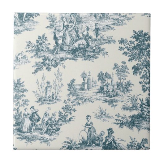 Franse toile de jouy sage groen elegant tegeltje (Voorkant)
