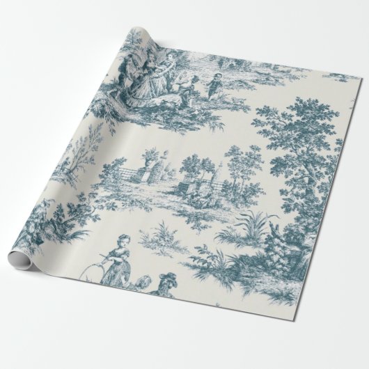Franse toile de jouy sage groene decoupage cadeaupapier (Uitgerold)