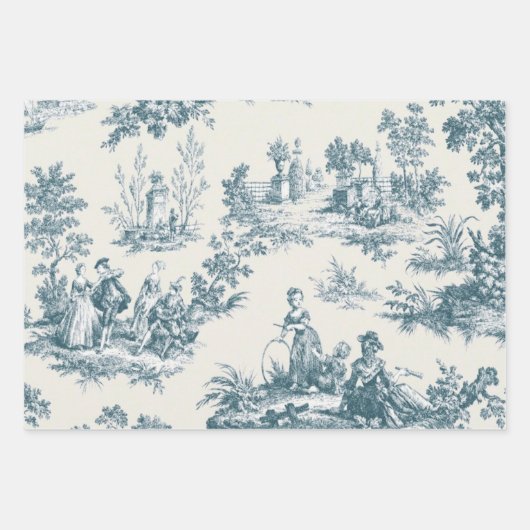 Franse toile de jouy sage groene decoupage inpakpapier vel (Voorkant)
