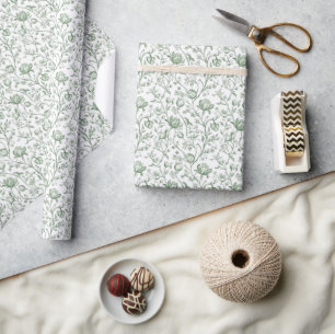 Franse Toile de Jouy Saliegroen Vintage Bloemen Cadeaupapier
