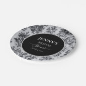 Franse Toile de Jouy Zwart en Wit Bruidsdouche Papieren Bordje (Gekanteld)