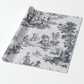 Franse toile de jouy zwart-wit decoupage cadeaupapier (Uitgerold)