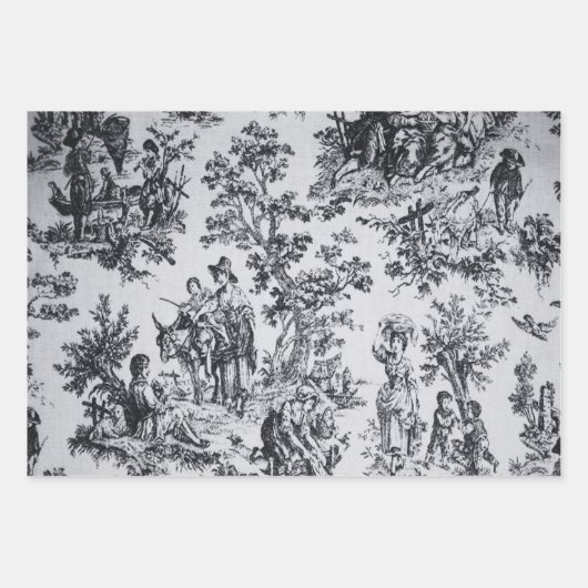 Franse toile de jouy zwart-wit decoupage inpakpapier vel (Voorkant)