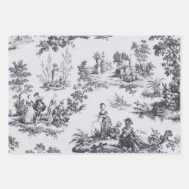 Franse toile de jouy zwart-wit decoupage inpakpapier vel