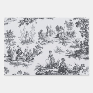 Franse toile de jouy zwart-wit decoupage inpakpapier vel