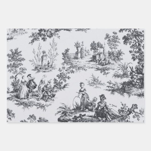Franse toile de jouy zwart-wit decoupage inpakpapier vel (Voorkant)