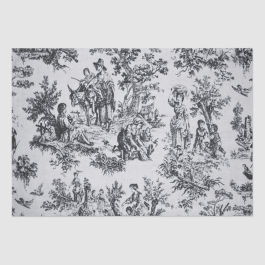 Franse toile de jouy zwart-wit decoupage tissuepapier (Voorkant)