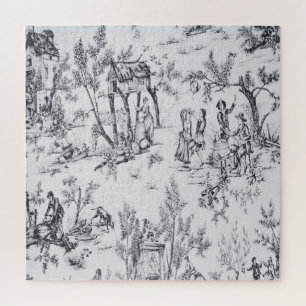 Franse toile de jouy zwart-wit elegante kunst legpuzzel