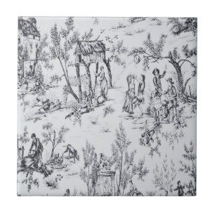 Franse toile de jouy zwart-wit elegante kunst tegeltje