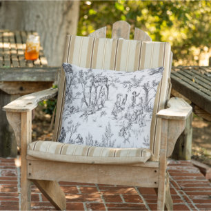 Franse toile de jouy zwart-wit elegante patio buitenkussen