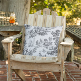 Franse toile de jouy zwart-wit elegante patio buitenkussen