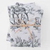 Franse toile de jouy zwart-wit klassieker inpakpapier vel (In situ)