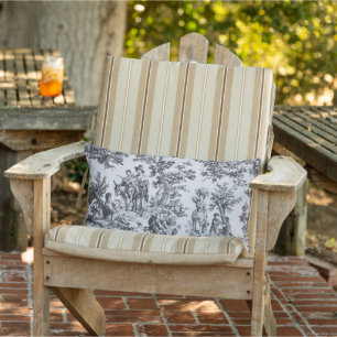 Franse toile de jouy zwart-wit patio buiten buitenkussen