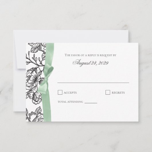 Franse Toile en Sage Bow Reactie RSVP Kaartje (Voorkant)
