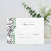 Franse Toile en Sage Bow Reactie RSVP Kaartje (Staand voorkant)