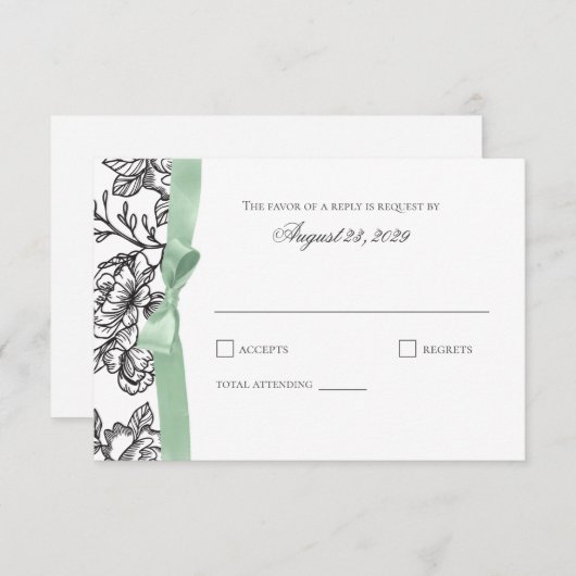 Franse Toile en Sage Bow Reactie RSVP Kaartje (Voorkant / Achterkant)