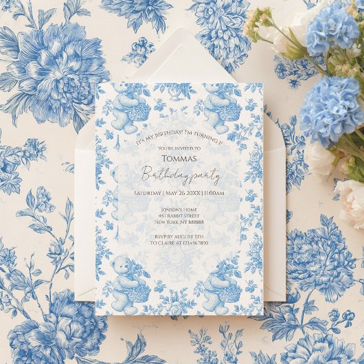 Franse Toile Floral Beer 1e verjaardag Kaart