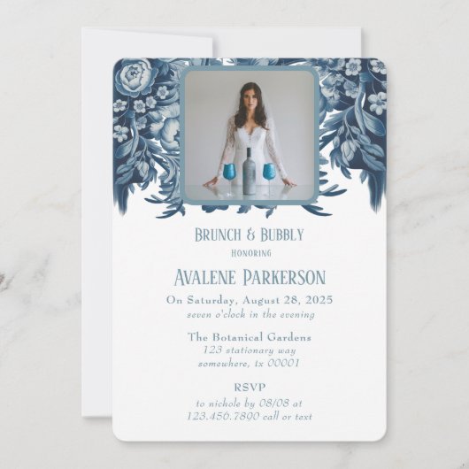  Franse Toile Floral Brunch en Bubbly Kaart (Voorkant)