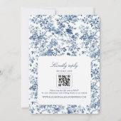 Franse Toile Floral Dusty Blauw Foto Wedding Kaart (Achterkant)
