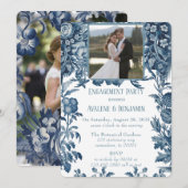  Franse Toile Floral Photo Engagement Party Kaart (Voorkant / Achterkant)
