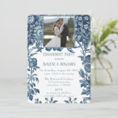  Franse Toile Floral Photo Engagement Party Kaart (Staand voorkant)