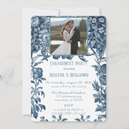  Franse Toile Floral Photo Engagement Party Kaart