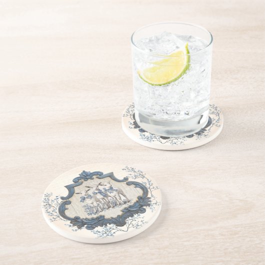  Franse Toile | Geboorte drie schapen Zandsteen Onderzetter (Zijkant)