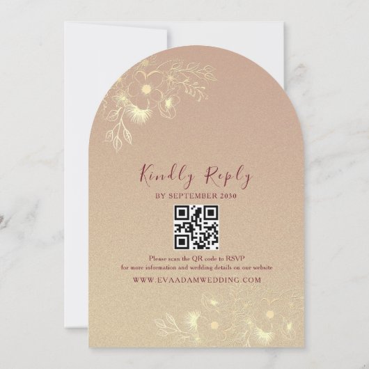 Franse Toile Gold en Bourgondische bruiloft Kaart (Achterkant)