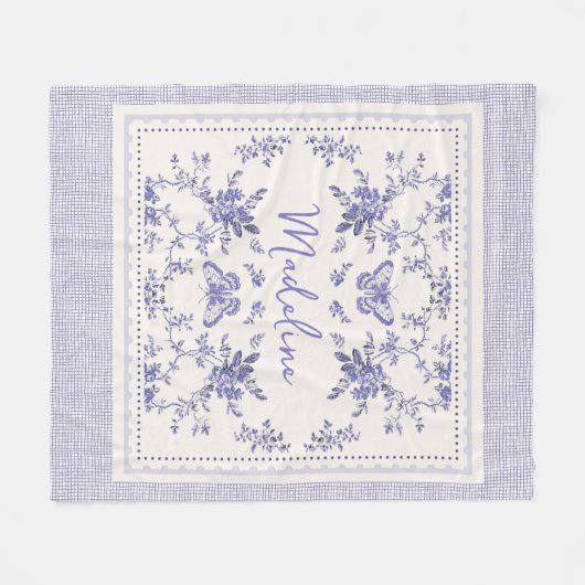 Franse Toile Lavendel Toile Custom Fleece Deken (Voorkant (Horizontaal))