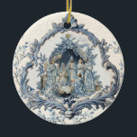 Franse Toile Nativity | Christmas Keramisch Ornament<br><div class="desc">Dit vintage kerst ornament beschikt over een prachtige toile kerststal binnen een oud noodlijdend Frans lijst.</div>
