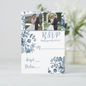 Franse Toile Photo Wedding RSVP Kaarten (Staand voorkant)