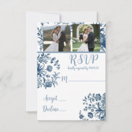  Franse Toile Photo Wedding RSVP Kaarten