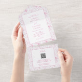 Franse Toile  Roze Bloemen Huwelijk All In One Uitnodiging (Afscheurbaar)