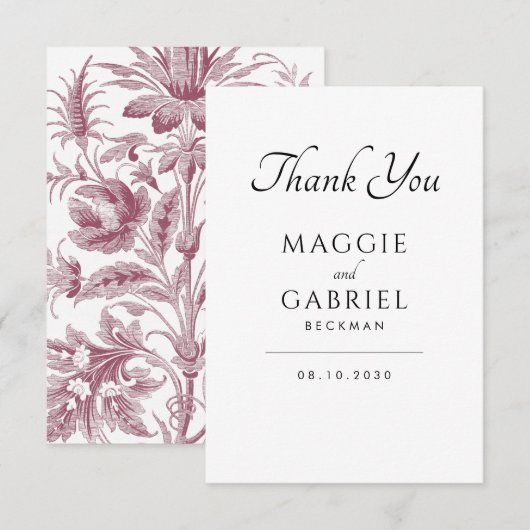 Franse Toile Stof Roze Bloemige Trouw Huwelijkskaa Bedankkaart (Voorkant / Achterkant)