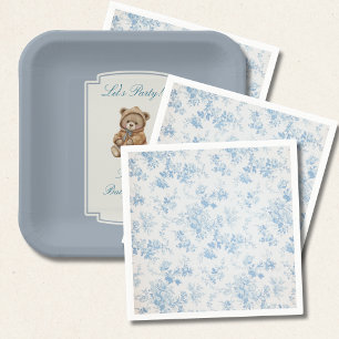 Franse Toile Stofblauw Bloemige Babyborrel Servet